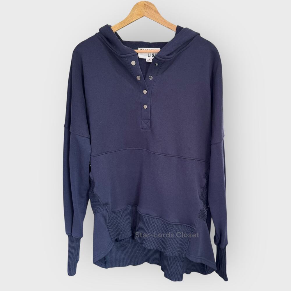 Boutique Bliss Navy Blue Hoodie Medium Oversized French Terry Snap